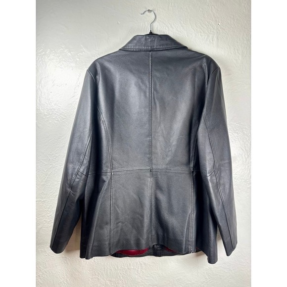Y2K Genuine Leather Jacket Womens 1X Black 90s Minimalist Whimsy Sleek Classic - Picture 2 of 16